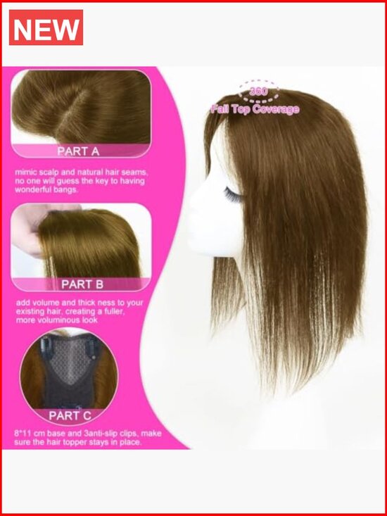 Real Human Hair 360° Clip In Hair Topper Handmade Swiss Lace Base Top Extension main image 4